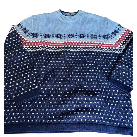 Vintage Lands End Wool Pullover Nordic Fair Isle Ski Sweater Unisex 2X
